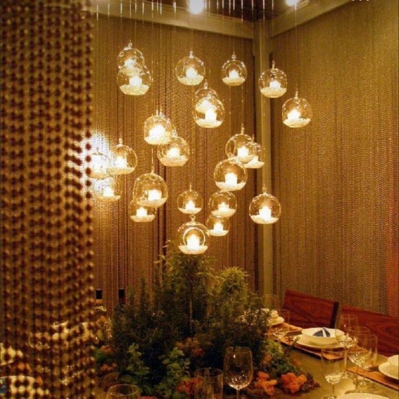 Pair CB2 Whirly Votive Holder Hanging Glass orb - Picture 6 of 10